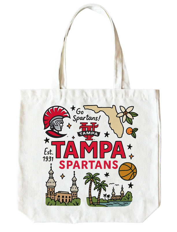 University of Tampa Spartans 15" x 15" Canvas Tote Bag Officially Licensed