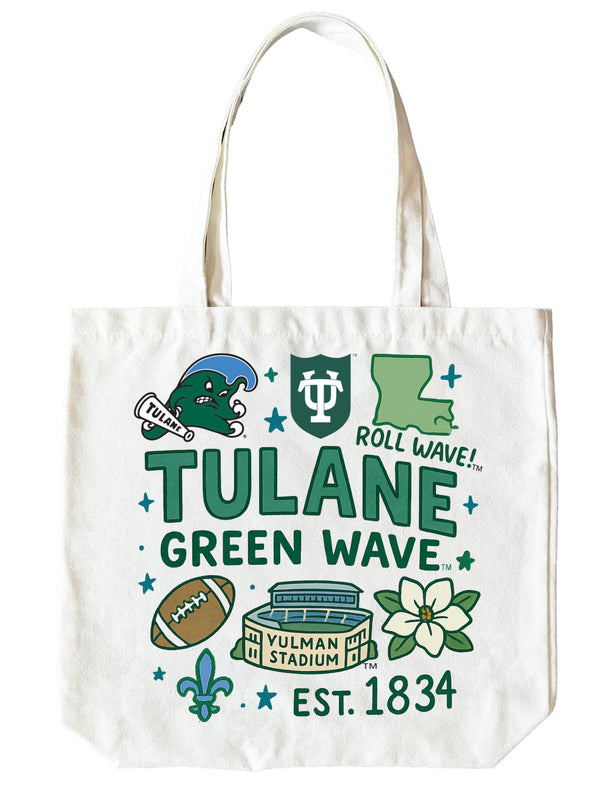 Tulane University Green Wave 15" x 15" Canvas Tote Bag Officially Licensed