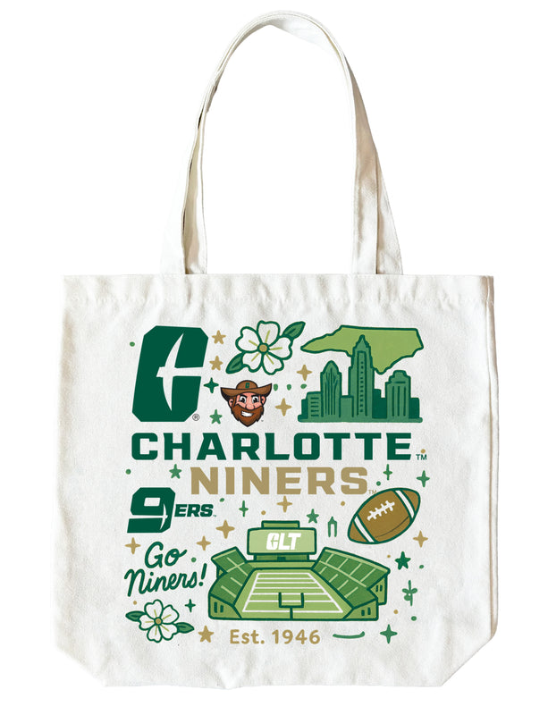 North Carolina Charlotte Forty-Niners 15" x 15" Canvas Tote Bag Officially Licensed
