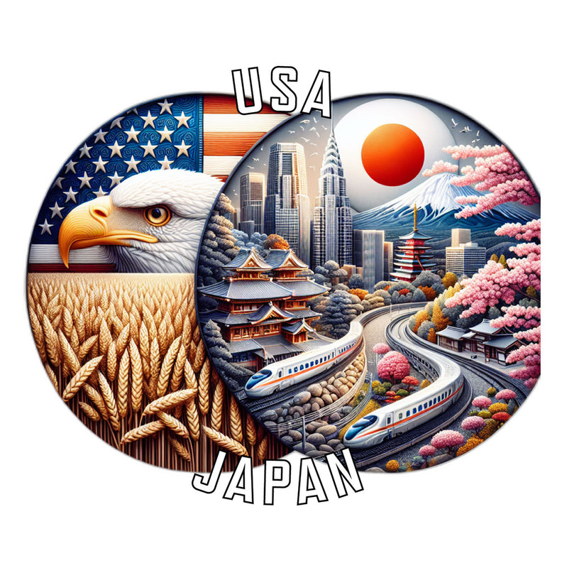 Usa Japan Souvenir Die Cut Flat Magnet 6-Inch