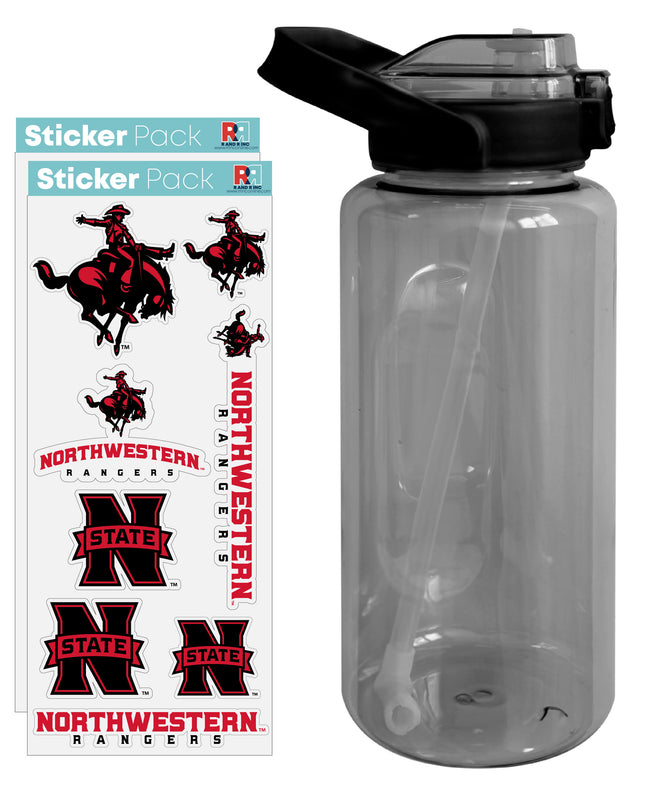 Northwestern Oklahoma State University Waterproof Stickers with 64 oz Large Water Bottle with Screw-on Top and Straw Officially Licensed Product Single