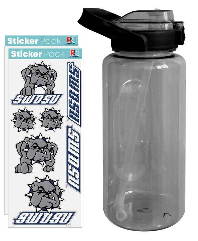 Southwestern Oklahoma State University Waterproof Stickers with 64 oz Large Water Bottle with Screw-on Top and Straw Officially Licensed Product Single