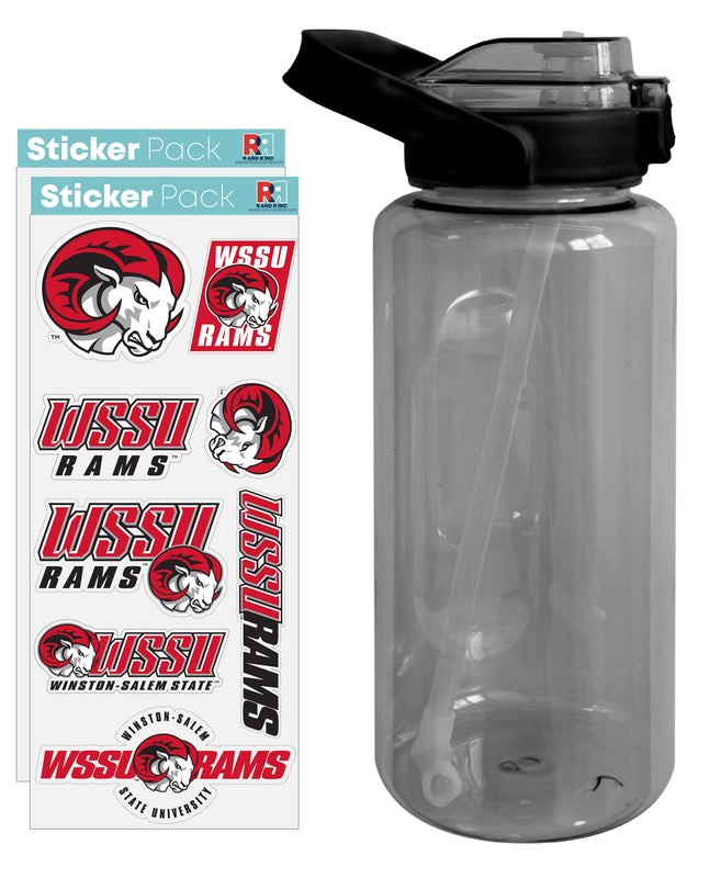 Winston-Salem State Waterproof Stickers with 64 oz Large Water Bottle with Screw-on Top and Straw Officially Licensed Product 2-Pack