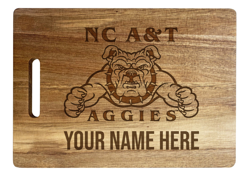 North Carolina A&T State Aggies Customizable Engraved Wooden Cutting Board 10" x 14" Acacia Wood Officially Licensed Collegiate Product Large Engraving