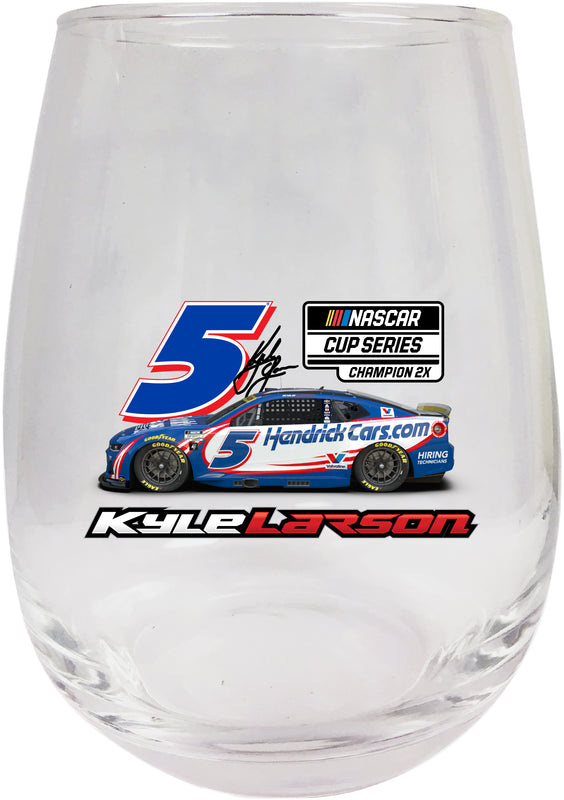 Kyle Larson 2X Champ #5 Nascar Offic. Licensed 15 oz Stemless Wine Glass