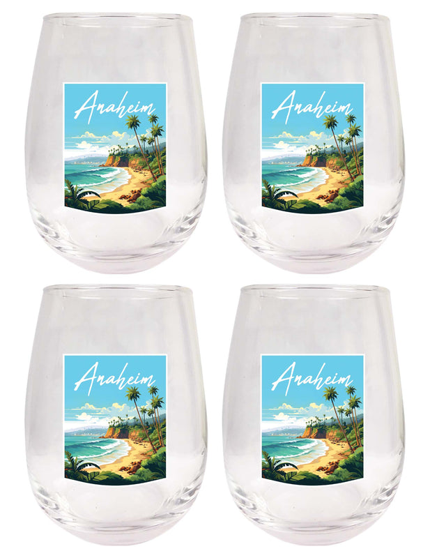 Anaheim California Design B Souvenir 15 oz Stemless Wine Glass 4-Pack