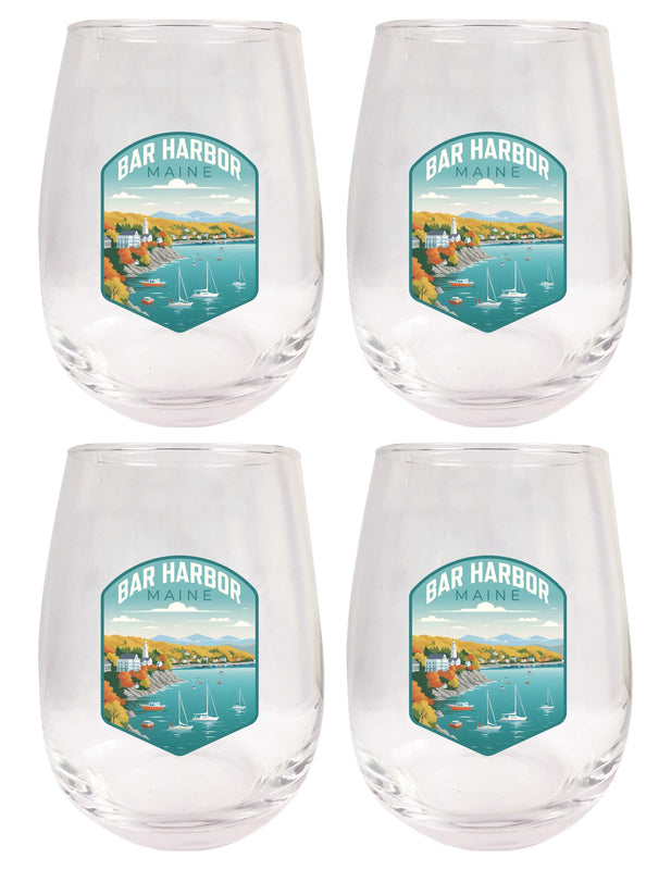 Bar Harbor Maine Design A Souvenir 15 oz Stemless Wine Glass 4-Pack