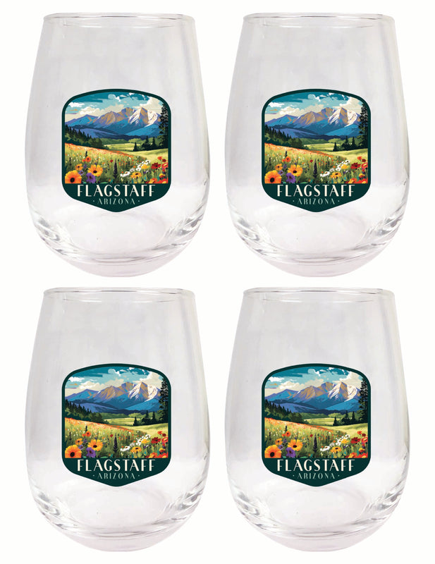 Flagstaff Arizona Design C Souvenir 15 oz Stemless Wine Glass 4-Pack