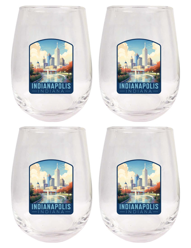 Indianapolis Indiana Design A Souvenir 15 oz Stemless Wine Glass 4-Pack