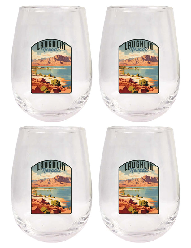 Laughlin Nevada Design B Souvenir 15 oz Stemless Wine Glass 4-Pack