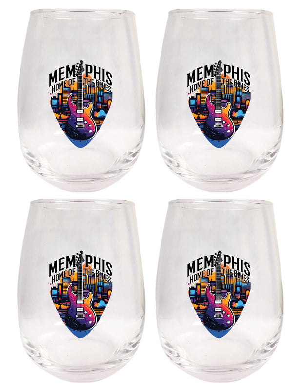 Memphis Tennessee Design B Souvenir 15 oz Stemless Wine Glass 4-Pack