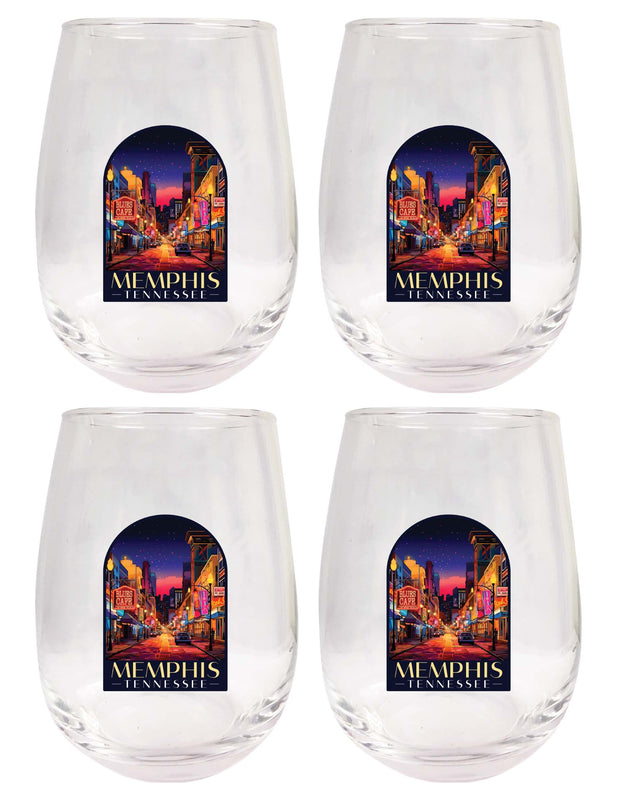 Memphis Tennessee Design C Souvenir 15 oz Stemless Wine Glass 4-Pack