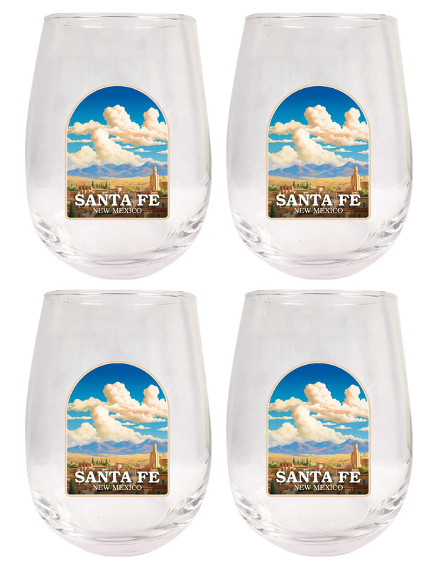 Santa Fe New Mexico Design A Souvenir 15 oz Stemless Wine Glass 4-Pack
