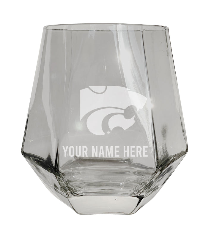 Kansas State Wildcats Customizable Stemless Diamond Wine Glass Engraved 10 oz Officially Licensed Collegiate Product Single Unit