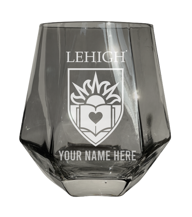 Lehigh University Mountain Hawks Customizable Stemless Diamond Wine Glass Engraved 10 oz Officially Licensed Collegiate Product Single Unit
