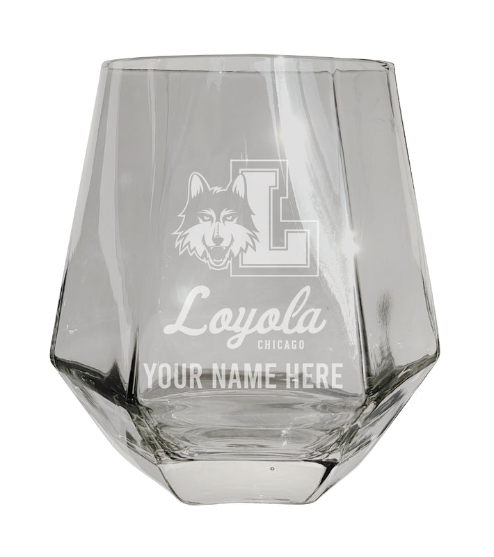 Loyola University Ramblers Customizable Stemless Diamond Wine Glass Engraved 10 oz Officially Licensed Collegiate Product 2-Pack