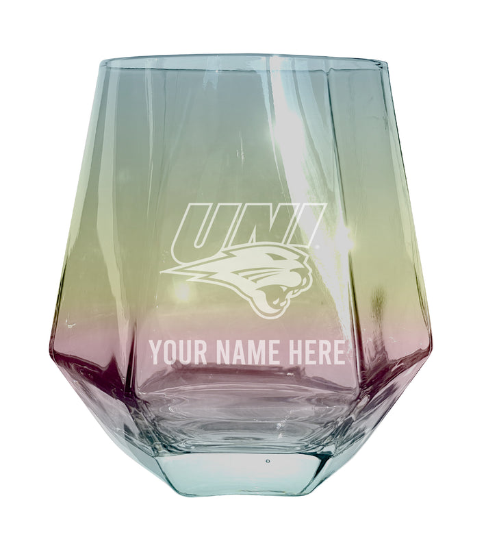 Northern Iowa Panthers Customizable Stemless Diamond Wine Glass Engraved 10 oz Officially Licensed Collegiate Product Single Unit