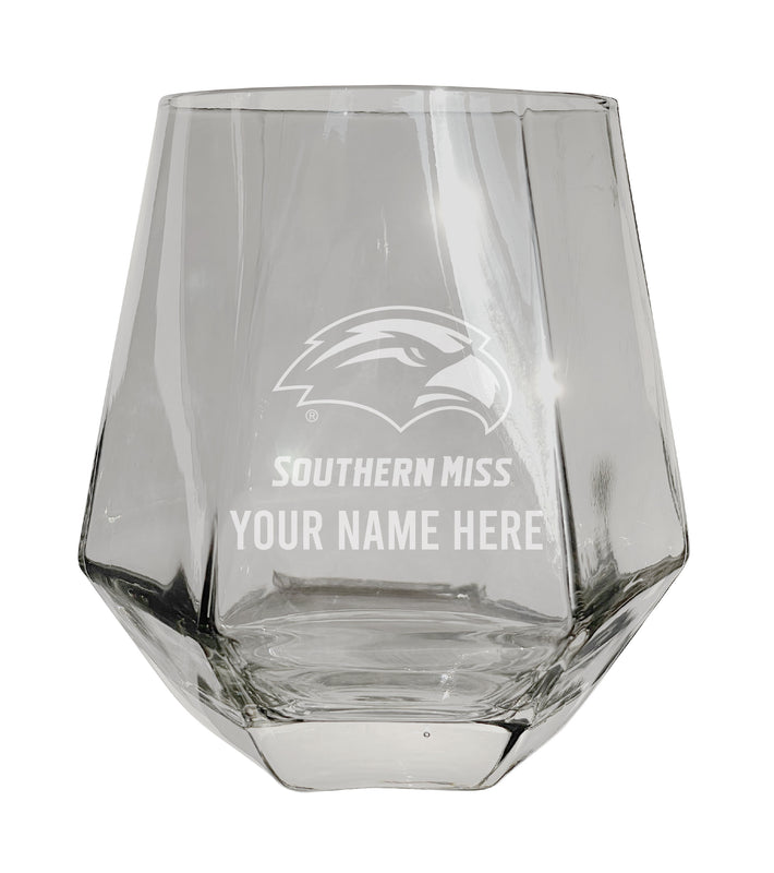 Southern Mississippi Golden Eagles Customizable Stemless Diamond Wine Glass Engraved 10 oz Officially Licensed Collegiate Product Single Unit