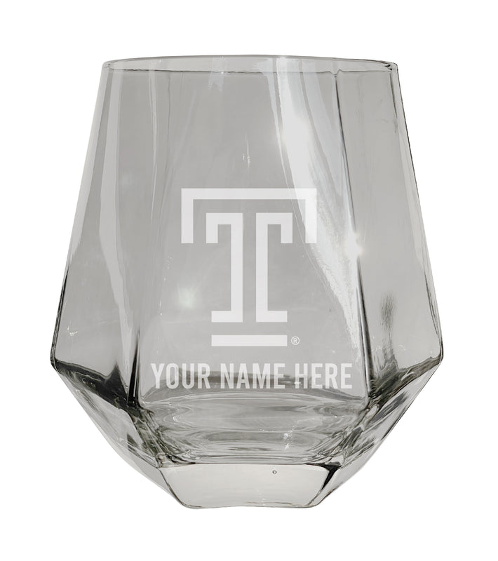 Temple University Customizable Stemless Diamond Wine Glass Engraved 10 oz Officially Licensed Collegiate Product Single Unit