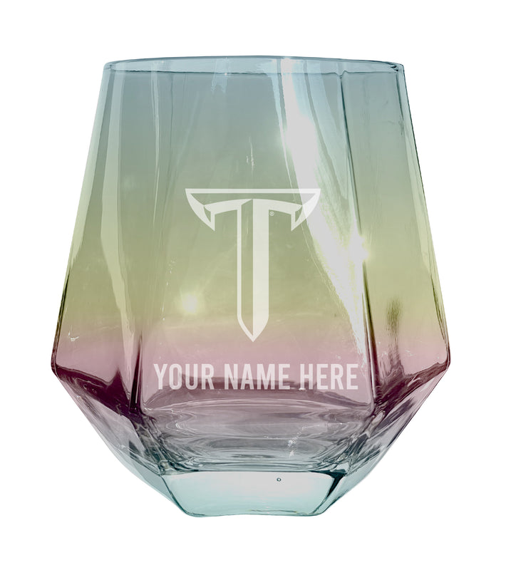 Troy University Customizable Stemless Diamond Wine Glass Engraved 10 oz Officially Licensed Collegiate Product Single Unit