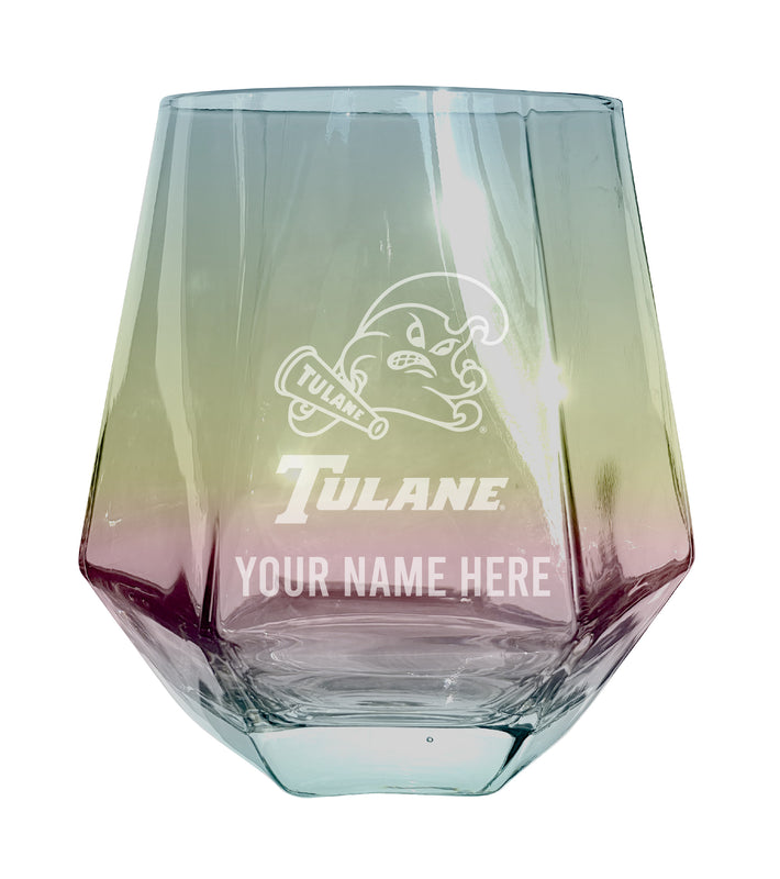 Tulane University Green Wave Customizable Stemless Diamond Wine Glass Engraved 10 oz Officially Licensed Collegiate Product Single Unit
