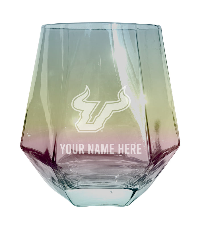 South Florida Bulls Customizable Stemless Diamond Wine Glass Engraved 10 oz Officially Licensed Collegiate Product 2-Pack