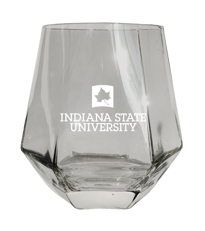 Indiana State University Etched Diamond Cut Stemless 10 ounce Wine Glass