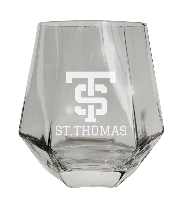University of St. Thomas Etched Diamond Cut Stemless 10 ounce Wine Glass