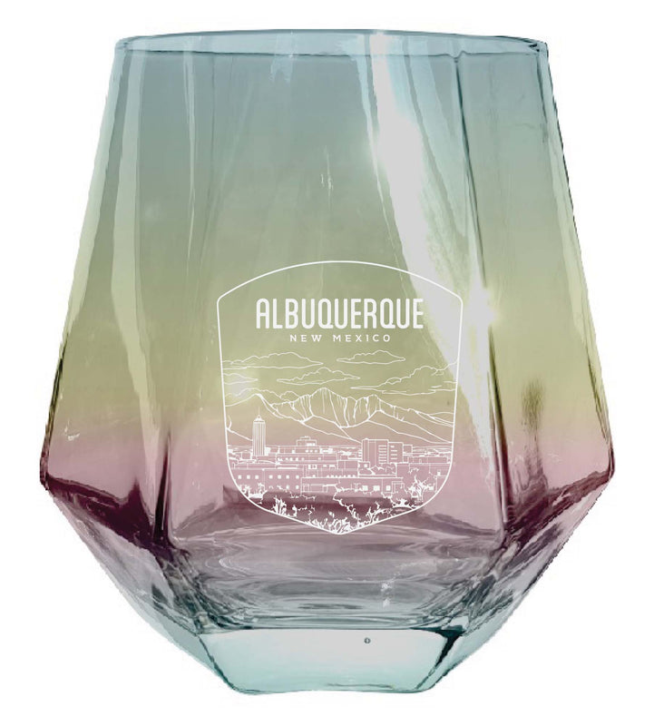 Albuquerque New Mexico Souvenir Stemless Diamond Wine Glass Engraved 15 oz Iridescent 4-Pack
