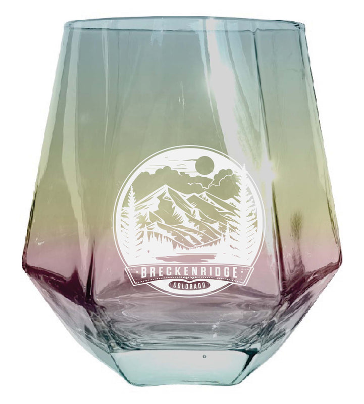 Brekenridge Colorado Souvenir Stemless Diamond Wine Glass Engraved 15 oz Iridescent Single Unit