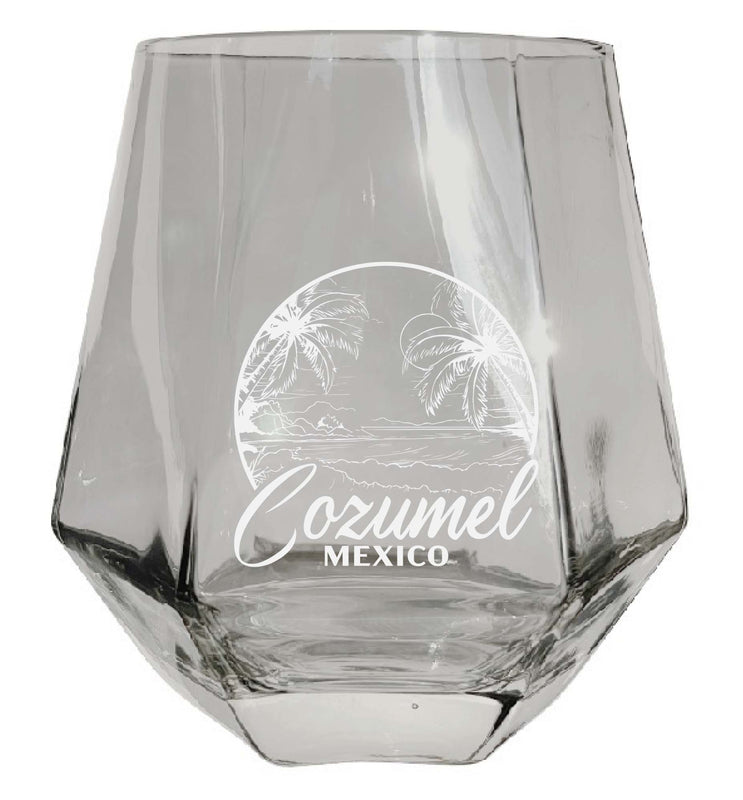 Cozumel Mexico Souvenir Stemless Diamond Wine Glass Engraved 15 oz Clear 4-Pack