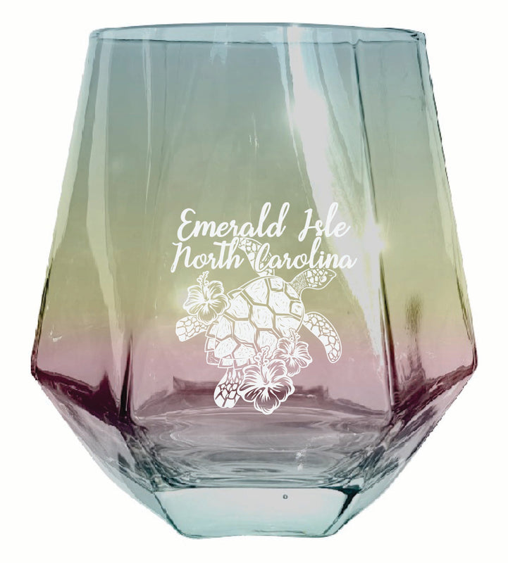 Emerald Isle North Carolina Souvenir Stemless Diamond Wine Glass Engraved 15 oz Iridescent 2-Pack