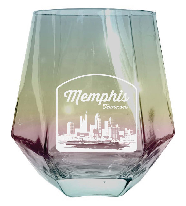 Memphis Tennessee Souvenir Stemless Diamond Wine Glass Engraved 15 oz Iridescent 2-Pack