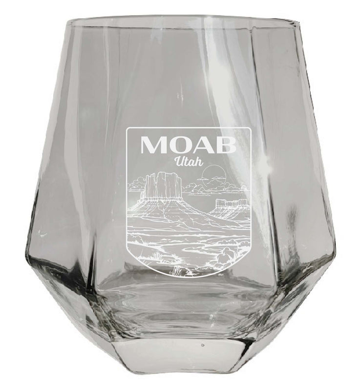 Moab Utah Souvenir Stemless Diamond Wine Glass Engraved 15 oz Clear 4-Pack