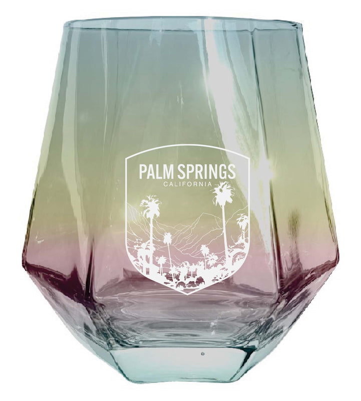 Palm Springs California Souvenir Stemless Diamond Wine Glass Engraved 15 oz Iridescent 4-Pack