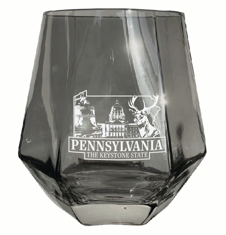 Pennsylvania Souvenir Stemless Diamond Wine Glass Engraved 15 oz Gray 4-Pack