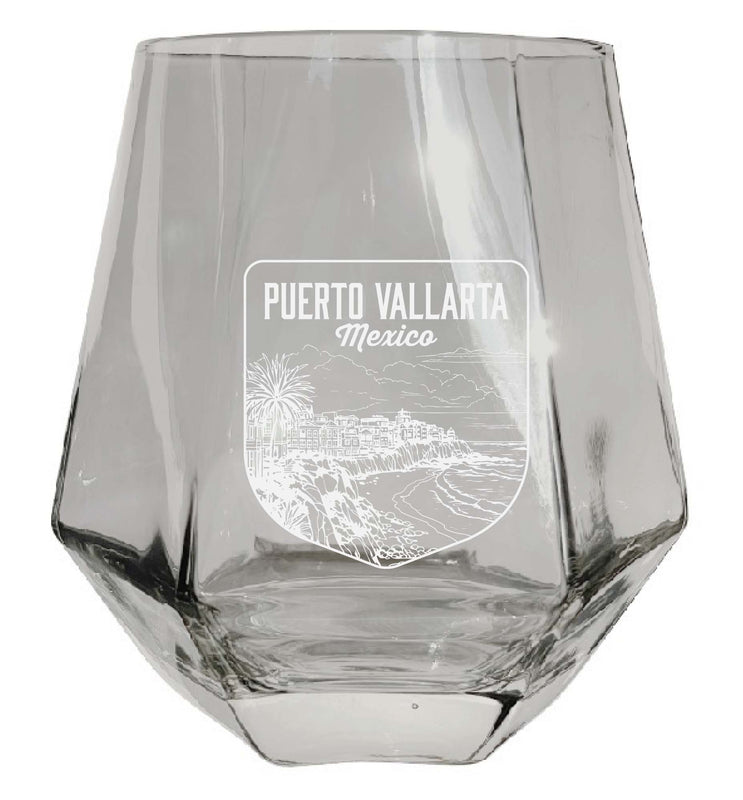 Puerto Vallarta Mexico Souvenir Stemless Diamond Wine Glass Engraved 15 oz Clear Single Unit