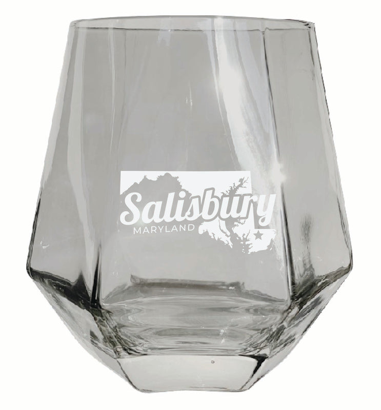 Salisbury Maryland Souvenir Stemless Diamond Wine Glass Engraved 15 oz Clear 2-Pack
