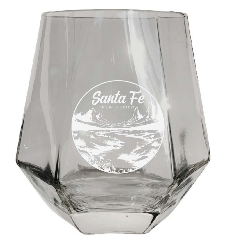 Santa Fe New Mexico Souvenir Stemless Diamond Wine Glass Engraved 15 oz Clear 4-Pack