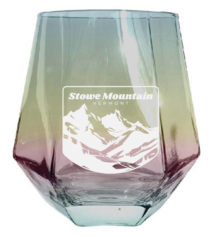 Stowe Mountain Vermont Souvenir Stemless Diamond Wine Glass Engraved 15 oz Iridescent Single Unit