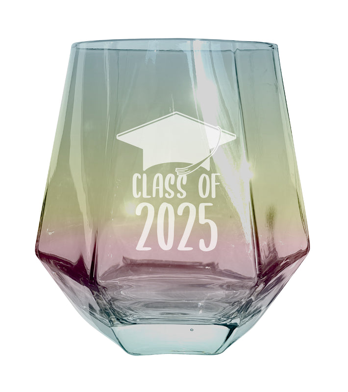 Class of 2025 Graduation 15 oz Engraved Diamond Wine Glass Iridescent 4-Pack
