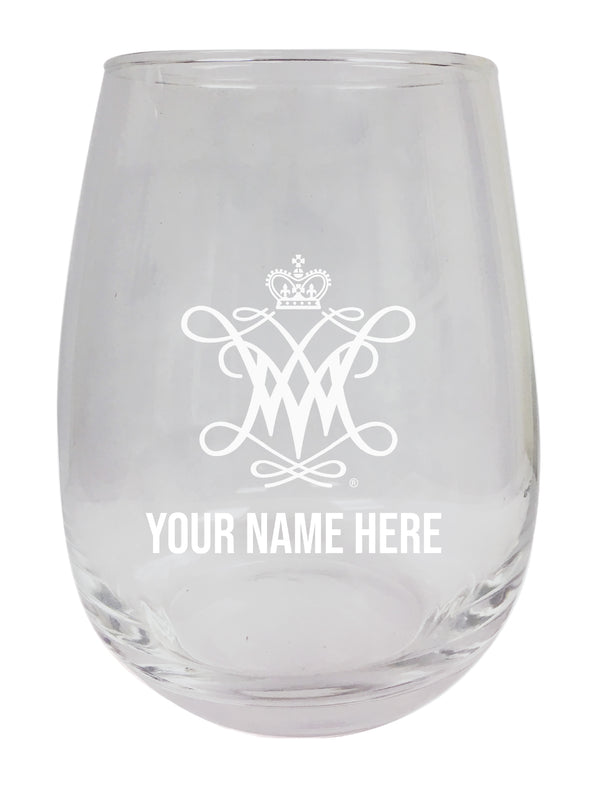 William and Mary NCAA Officially Licensed Laser-Engraved 15 oz Stemless Wine Glass - Personalize with Your Name, Ideal for Wine & Cocktails
