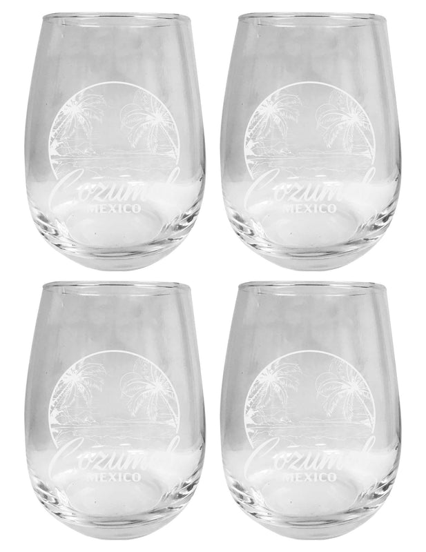 Cozumel Mexico Souvenir 15 oz Engraved Stemless Wine Glass 4-Pack