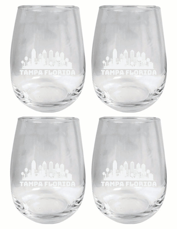 Tampa Florida Souvenir 15 oz Engraved Stemless Wine Glass 4-Pack