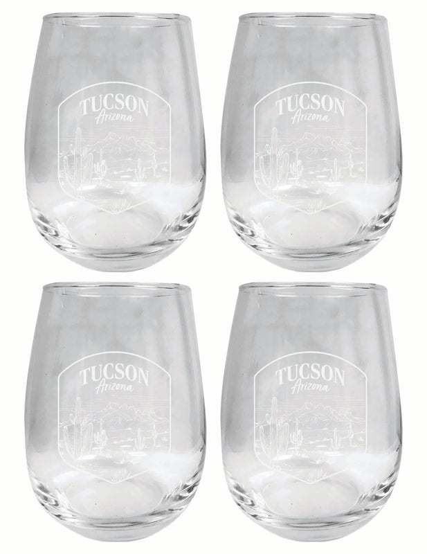 Tucson Arizona Souvenir 15 oz Engraved Stemless Wine Glass 4-Pack
