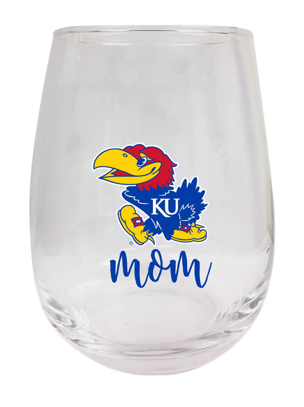Kansas Jayhawks 15 oz Stemless Wine Glass for Mom Officially Licensed