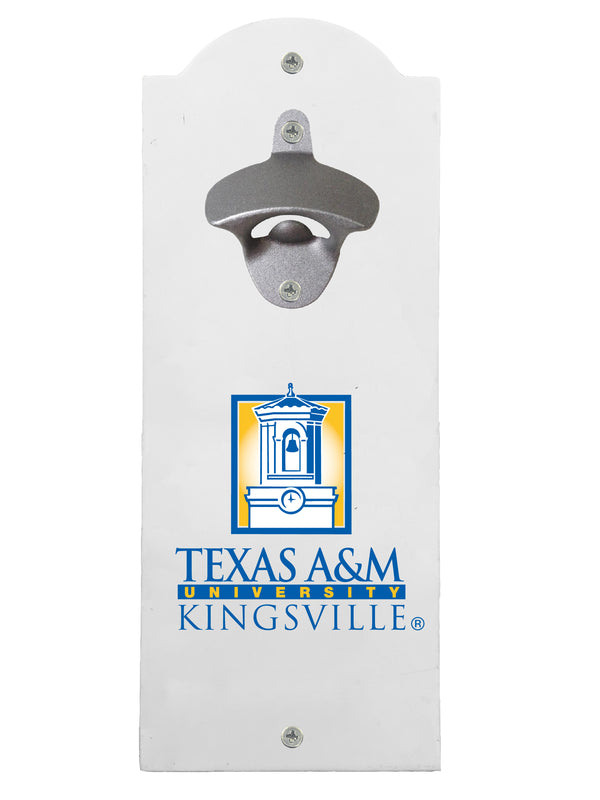 Texas A&M Kingsville Javelinas Wall-Mounted Bottle Opener – Sturdy Metal with Decorative Wood Base for Home Bars, Rec Rooms & Fan Caves