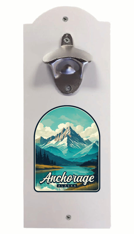 Anchorage Alaska Lake Mountain Design Souvenir Wall mounted bottle opener White White