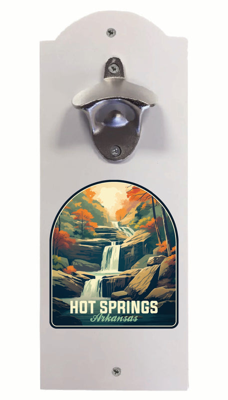 Hot Springs Arkansas Autumn Waterfall Design Souvenir Wall mounted bottle opener White White