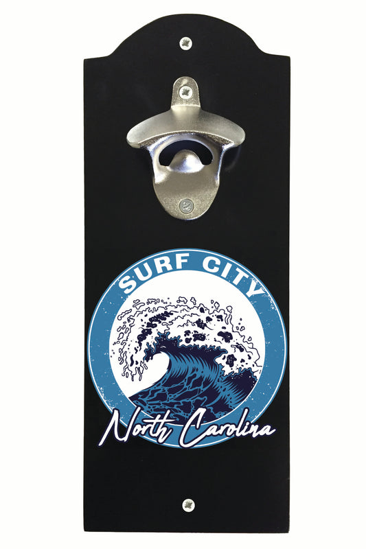Surf City North Carolina Wave Design Souvenir Wall mounted bottle opener Black Black